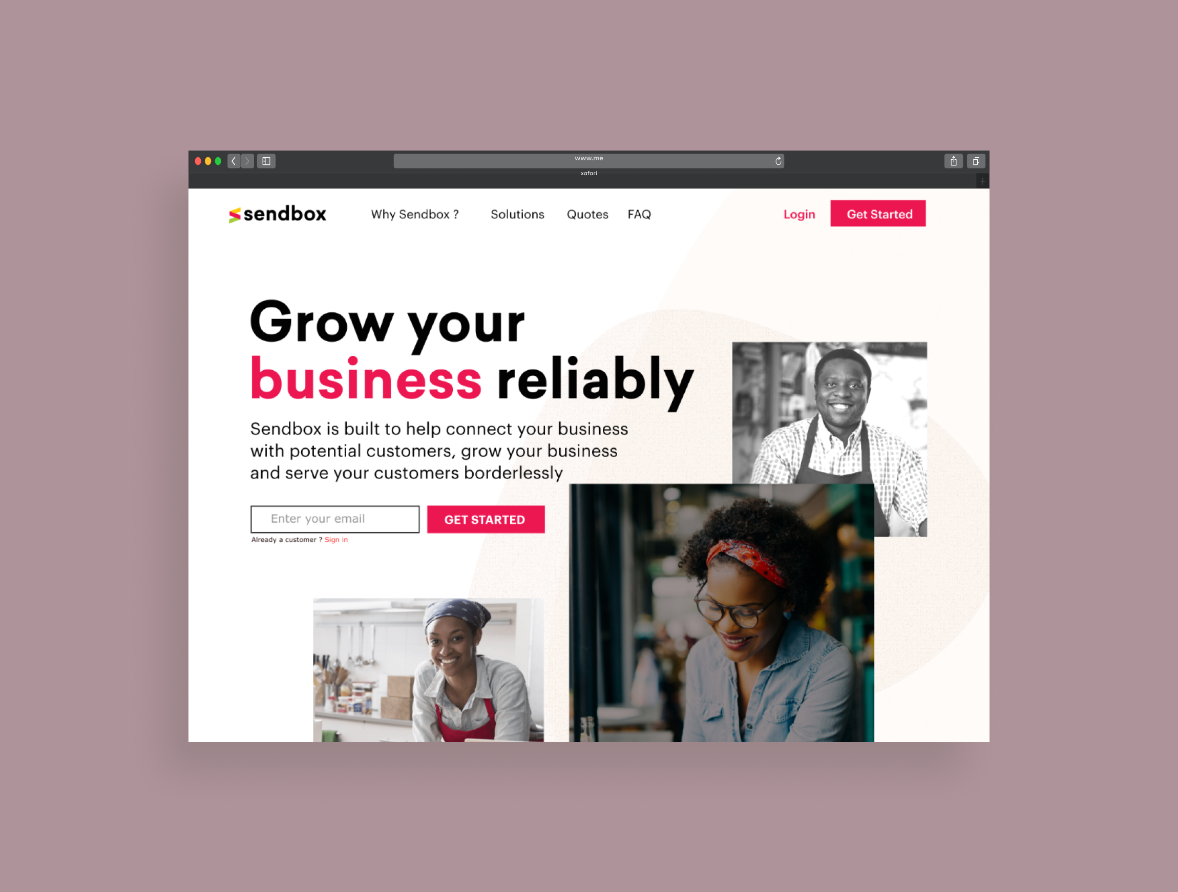 Sendbox Website Screen for Escrow platform and website